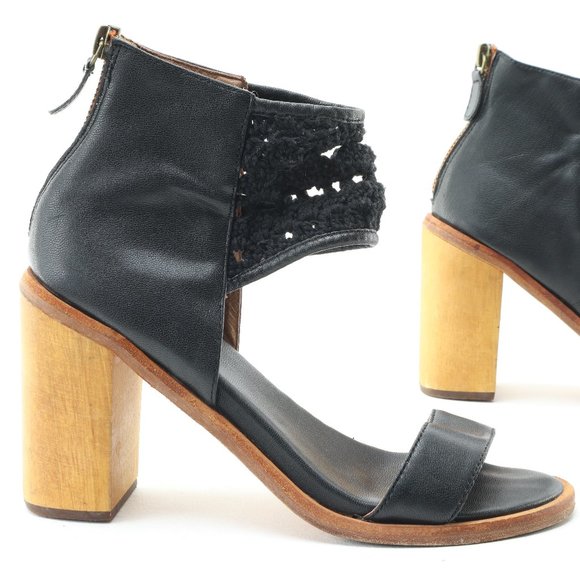 FIEL Shoes - FIEL Anthropology Zip Back Heeled Sandal Women's 6 Black Leather